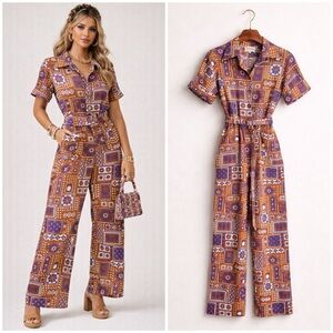 Antik Batik x Free People Honoka Chestnut Printed Jumpsuit $325 Womens XS